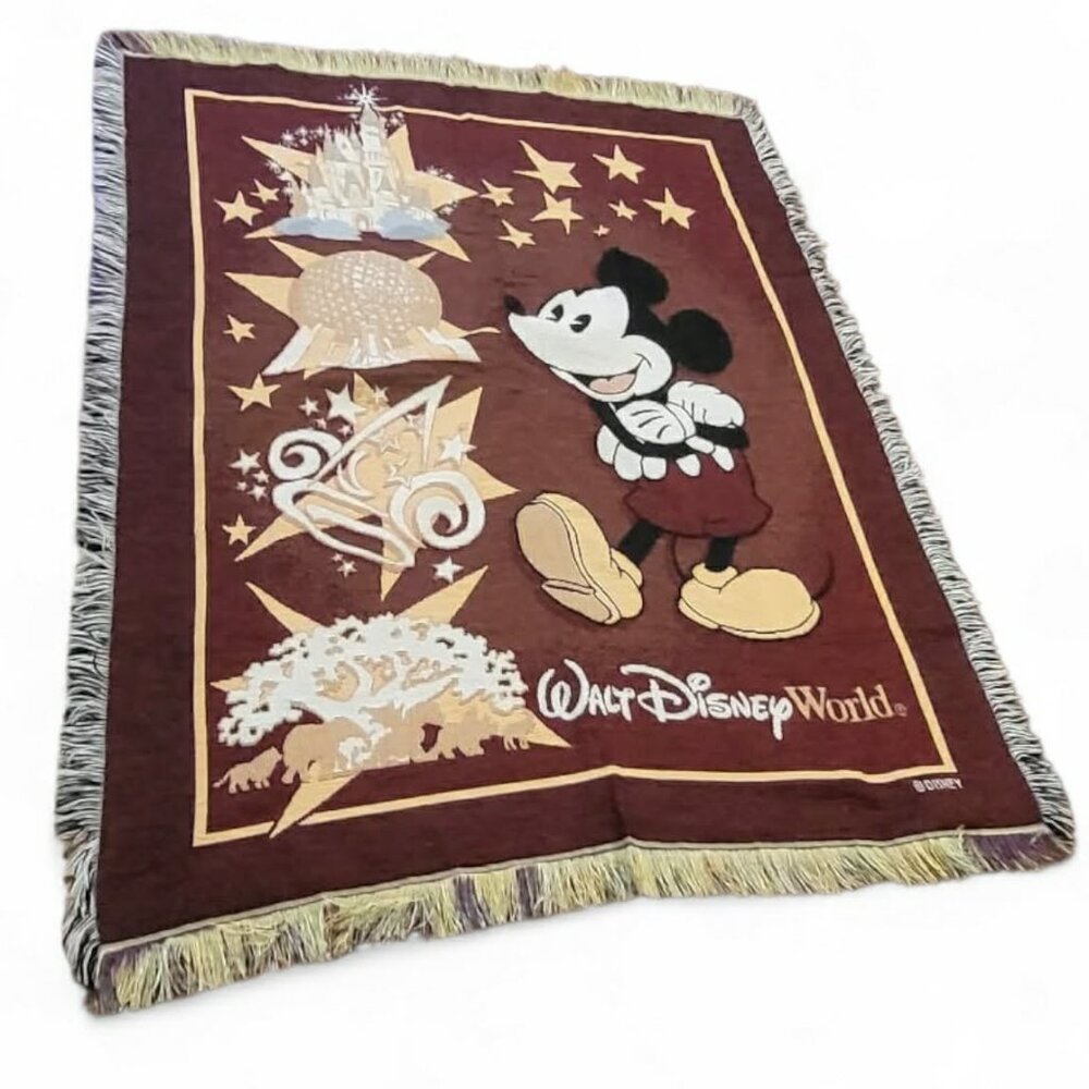 Walt Disney World Mickey Mouse Throw Blanket Tapestry Magic Kingdom Epcot Vtg